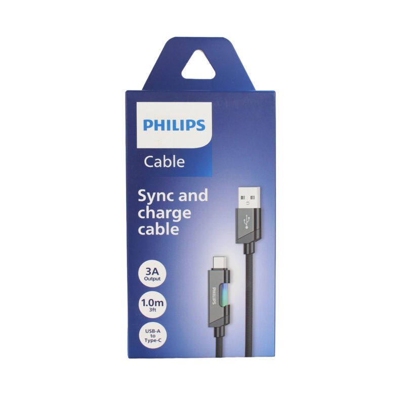 cable philips usb 3.0 a tipo c 3amp 1 mt con luz led trenzado black — vista 8