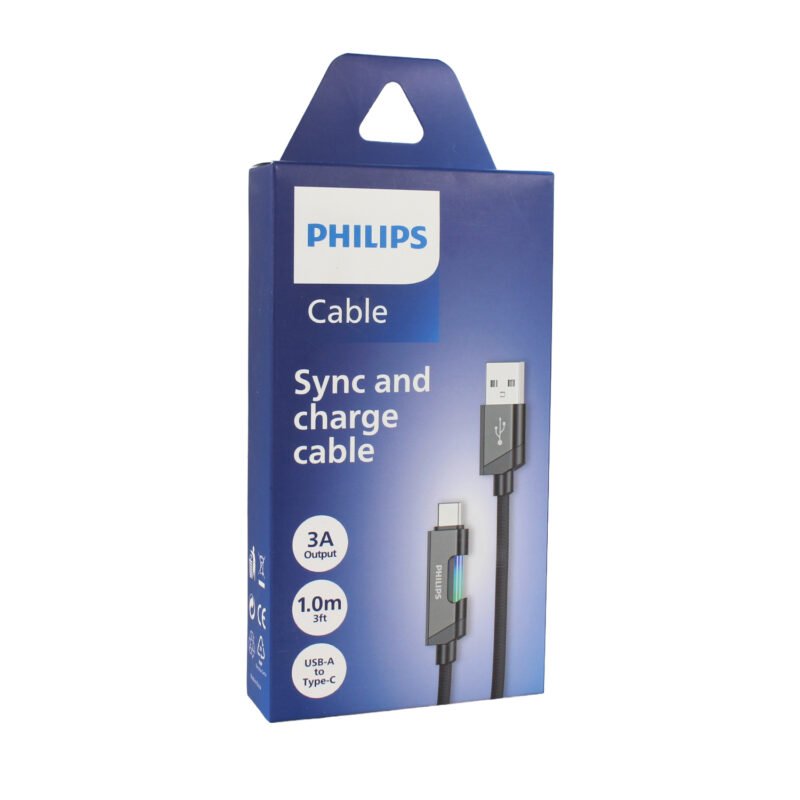 cable philips usb 3.0 a tipo c 3amp 1 mt con luz led trenzado black — vista 9