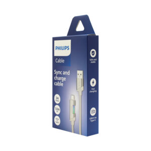 cable philips usb 3.0 a tipo c 3amp 1 mt con luz led trenzado white