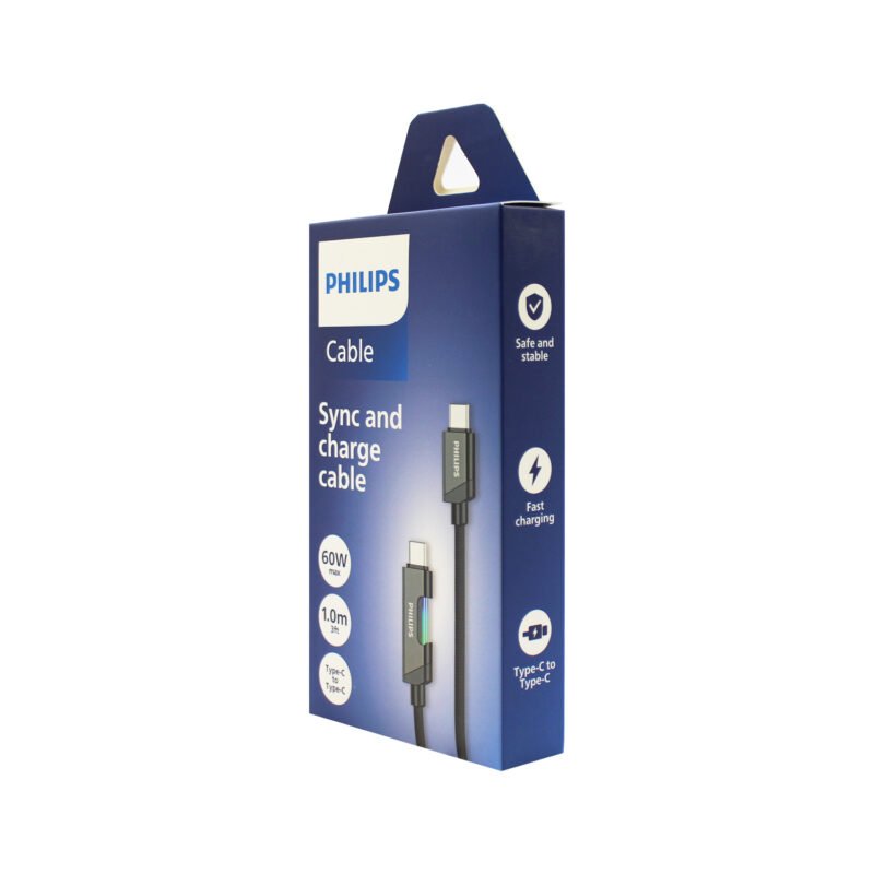 cable philips tipo c 3.2 a tipo c 60ws 1 mt con luz led trenzado black — vista 2