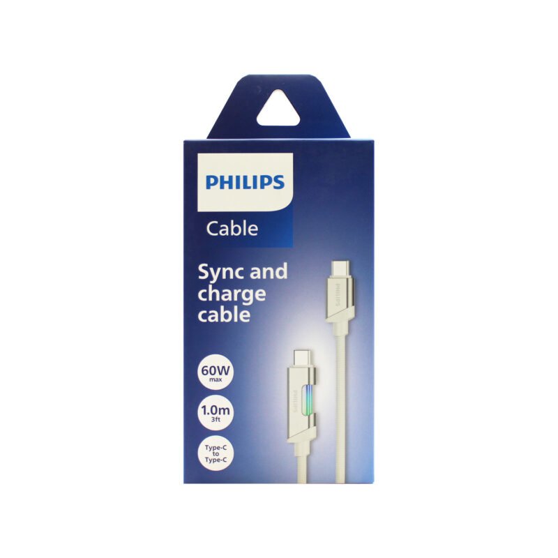 cable philips tipo c 3.2 a tipo c 60ws 1 mt con luz led trenzado white — vista 4