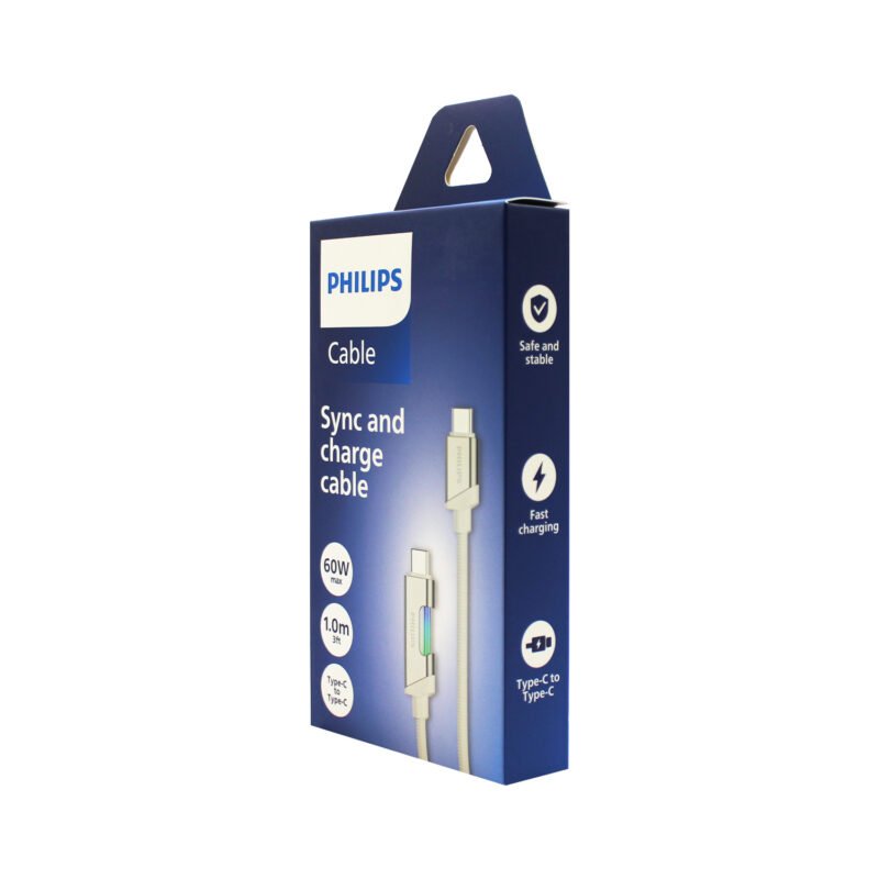 cable philips tipo c 3.2 a tipo c 60ws 1 mt con luz led trenzado white — vista 5