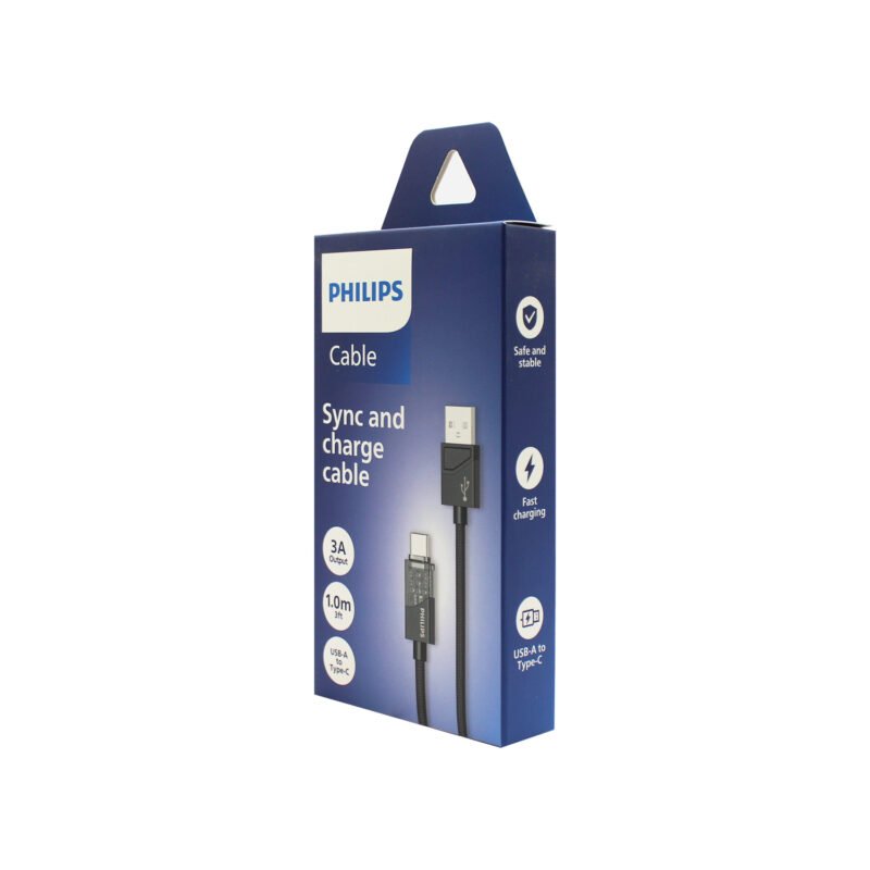 cable philips usb 3.0 a tipo c 3 amp 1 mt trenzado black — vista 2