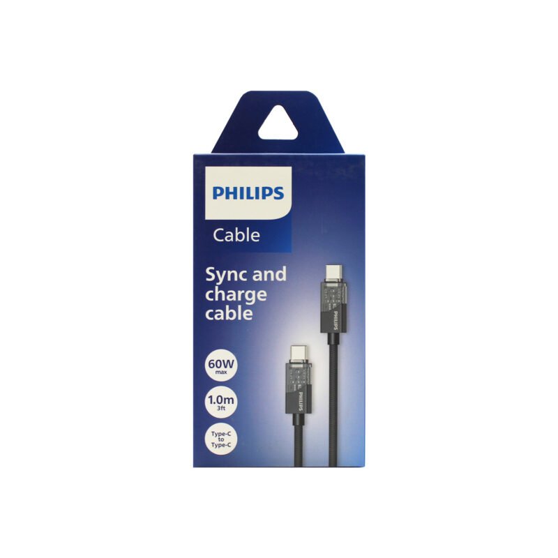 cable philips tipo c 3.2 a tipo c soporta 60ws 1 mt trenzado punta transparente black — vista 3