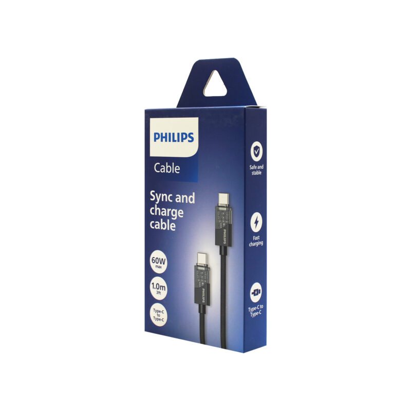 cable philips tipo c 3.2 a tipo c soporta 60ws 1 mt trenzado punta transparente black — vista 4