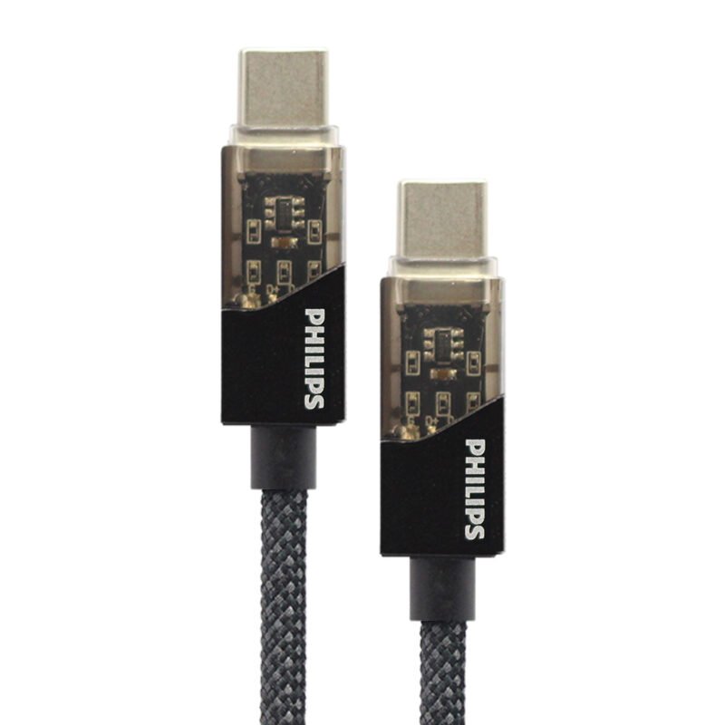 cable philips tipo c 3.2 a tipo c soporta 60ws 1 mt trenzado punta transparente black — vista 6