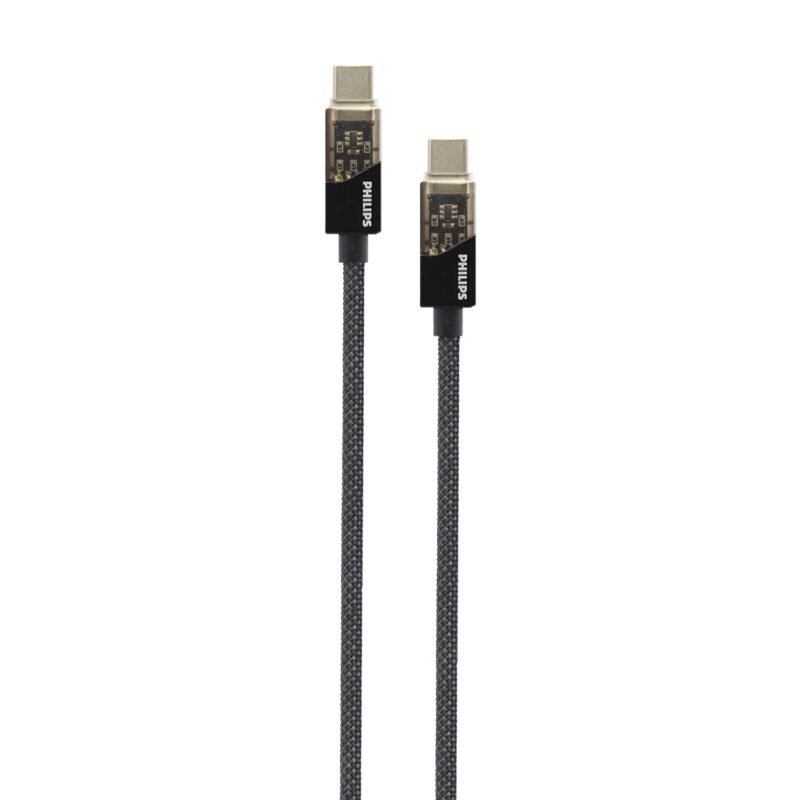 cable philips tipo c 3.2 a tipo c soporta 60ws 1 mt trenzado punta transparente black — vista 7