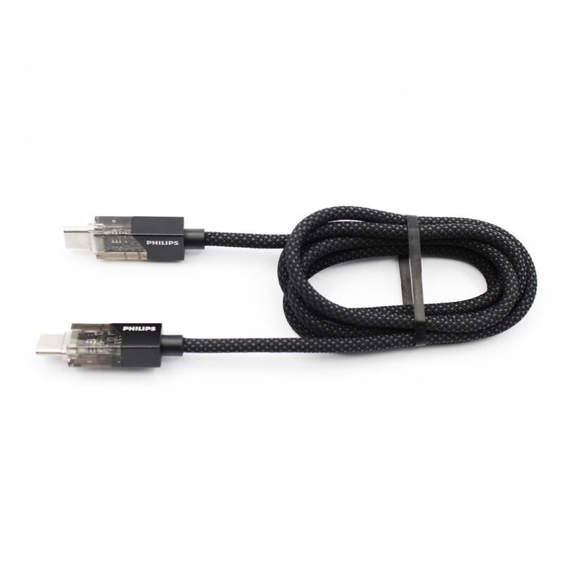 cable philips tipo c 3.2 a tipo c soporta 60ws 1 mt trenzado punta transparente black