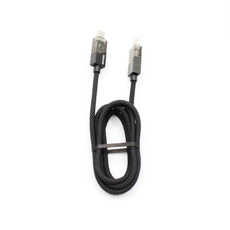 cable philips tipo c 3.2 a tipo c soporta 60ws 1 mt trenzado punta transparente black — vista 2