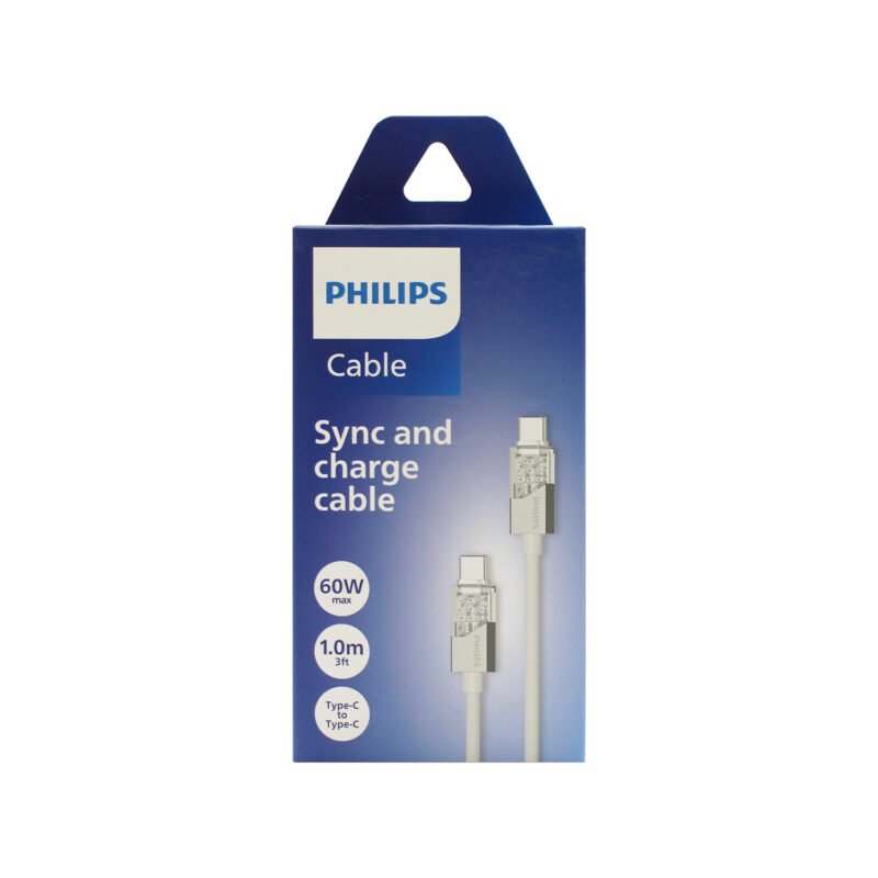 cable philips tipo c 3.2 a tipo c soporta 60ws 1 mt trenzado punta transparente white — vista 2