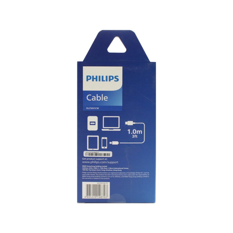 cable philips tipo c 3.2 a tipo c soporta 60ws 1 mt trenzado punta transparente white — vista 3