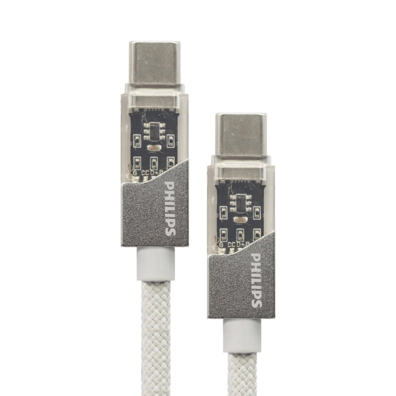 cable philips tipo c 3.2 a tipo c soporta 60ws 1 mt trenzado punta transparente white — vista 4