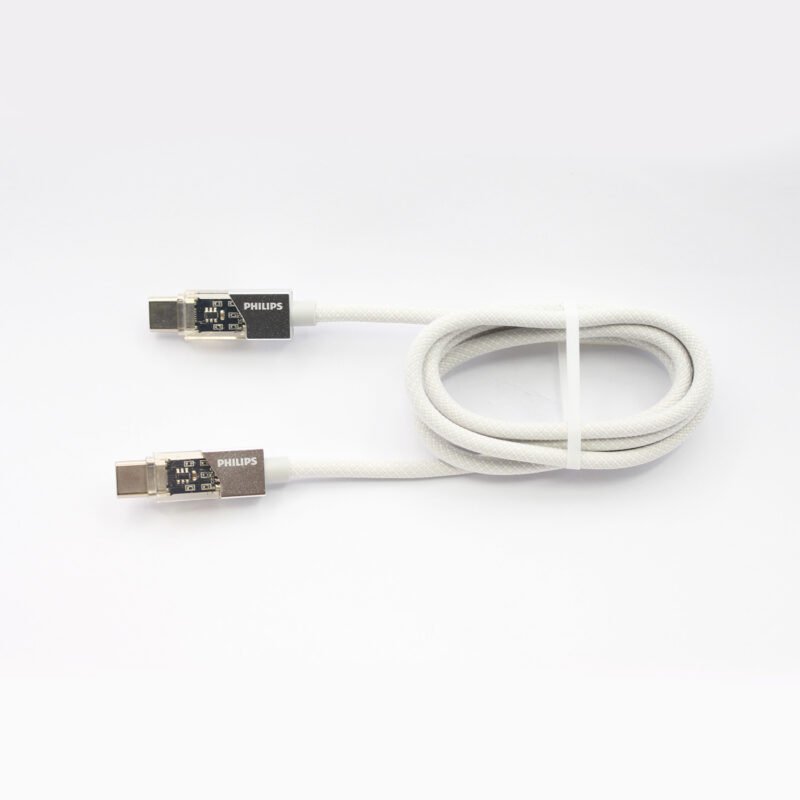cable philips tipo c 3.2 a tipo c soporta 60ws 1 mt trenzado punta transparente white — vista 6