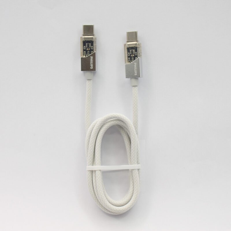 cable philips tipo c 3.2 a tipo c soporta 60ws 1 mt trenzado punta transparente white — vista 7