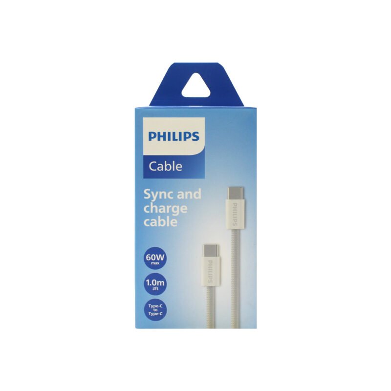 cable philips tipo c 3.2 a tipo c 60ws 1 mt trenzado white