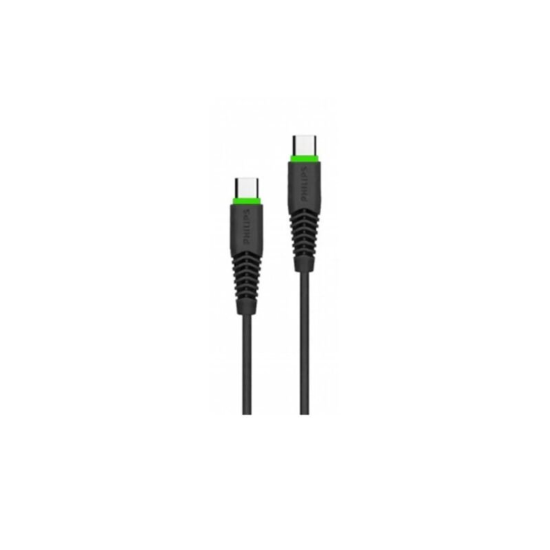 cable philips tipo c a tipo c, 1.2m, color, sincronizacion y carga, conector usb tipo c para carga rapida, usb 2.0. black black