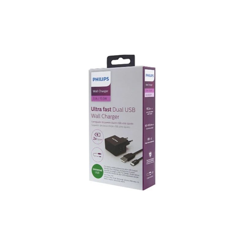 cargador de pared philips tipo c usb 2,1a — vista 3