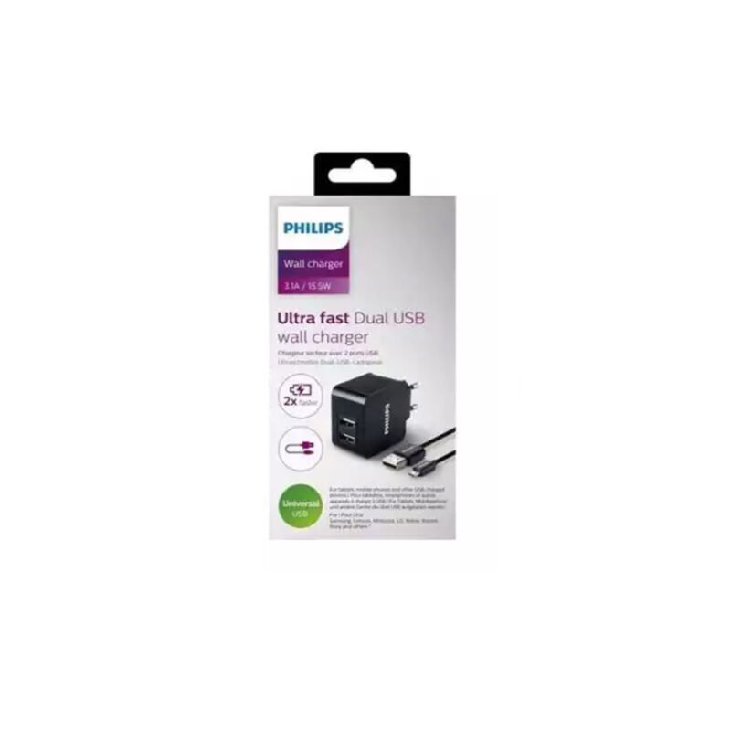 cargador de pared philips doble usb carga ultra rapida 3,1a — vista 2