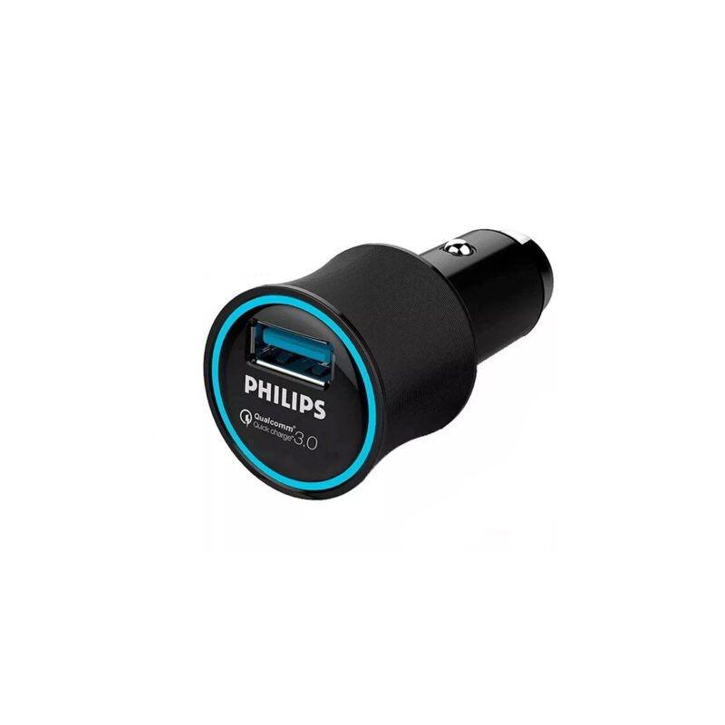 cargador philips para automovil ultra rapido, usb universal, compacto y portatil, facil y seguro de usar, qc3.0 carga rapida, hasta 18w.