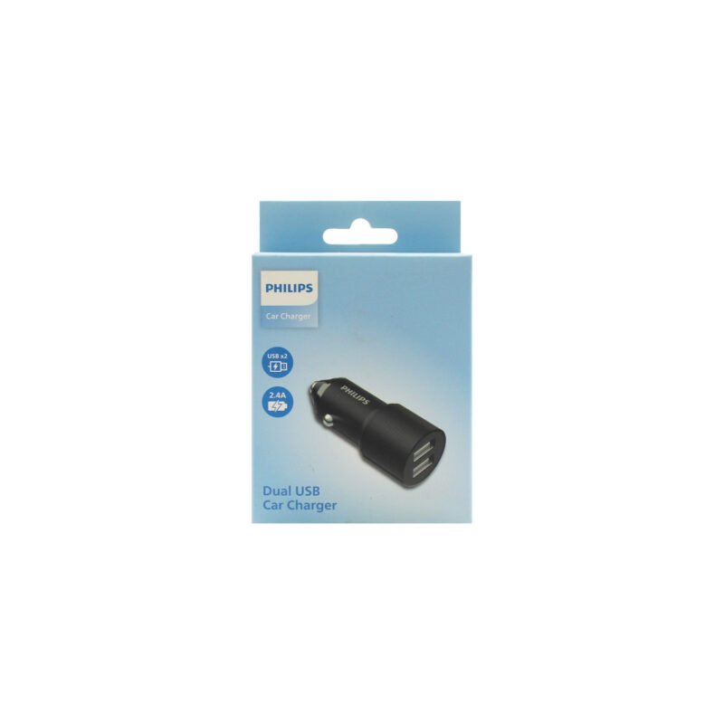 cargador philips para automovil 12v 12 watts doble usb 2,4 amp.black