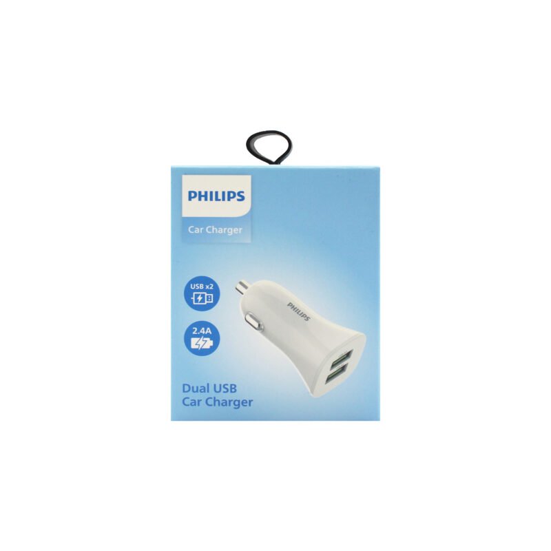 cargador philips para automovil 12v 12 watts 2 usb 2.4 amp white