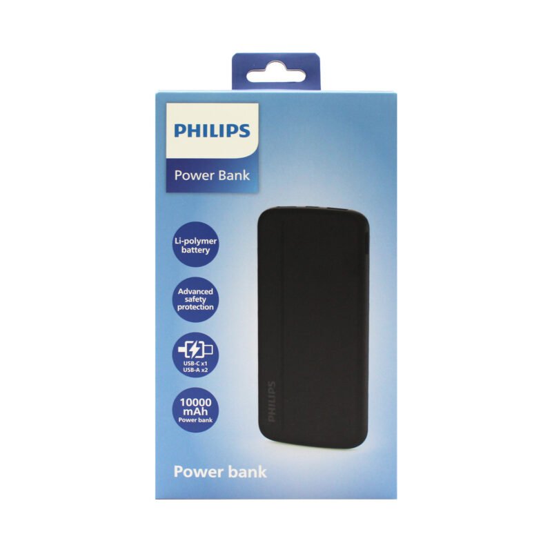 powerbank philips 10000mah 22,5ws fast charge salidas 2xusb a/1xtipo c black