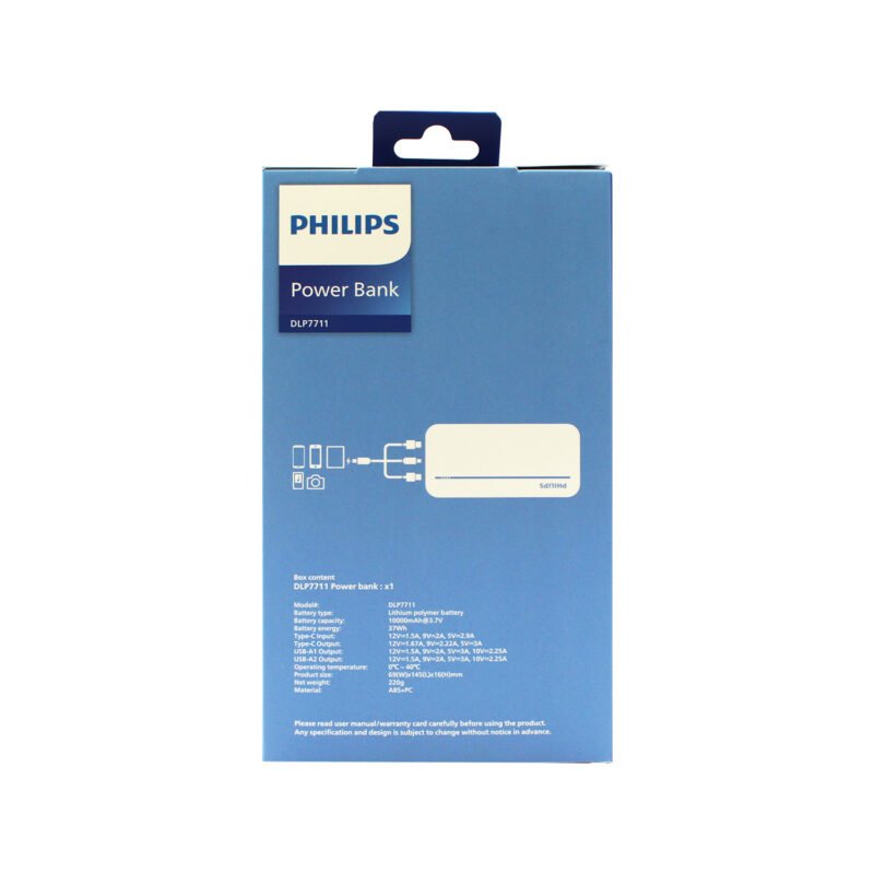 powerbank philips 10000mah 22,5ws fast charge salidas 2xusb a/1xtipo c black — vista 3