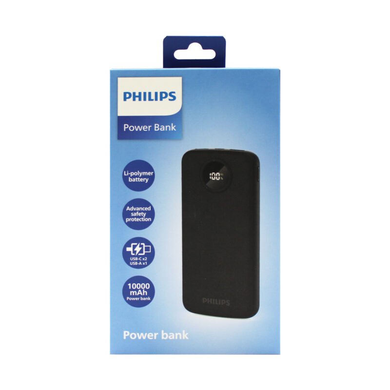 powerbank philips 10000mah 22.5ws pantalla led salidas 2xusb a/1xtipo c black