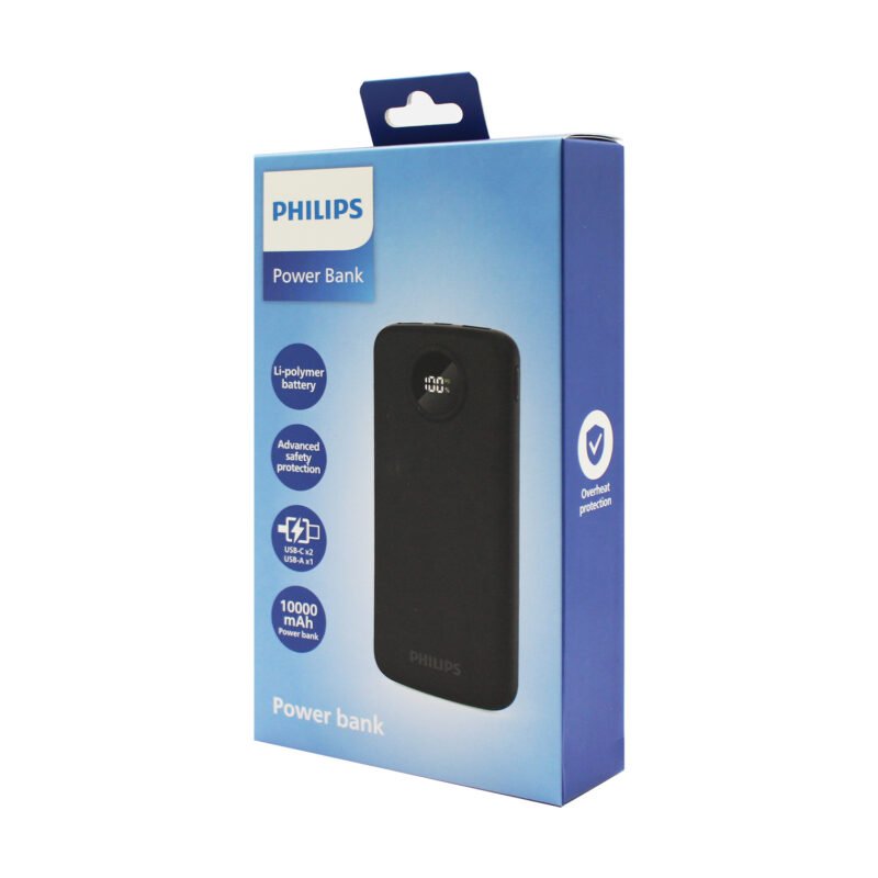 powerbank philips 10000mah 22.5ws pantalla led salidas 2xusb a/1xtipo c black — vista 2