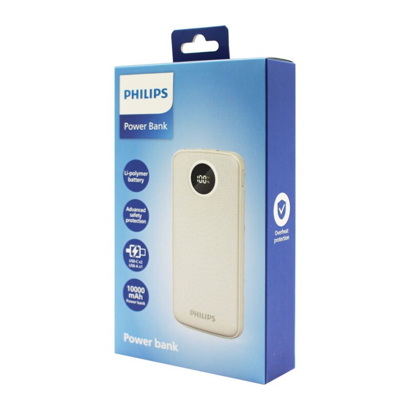 powerbank philips 10000mah 22.5ws pantalla led salidas 2xusb a/1xtipo c white — vista 2