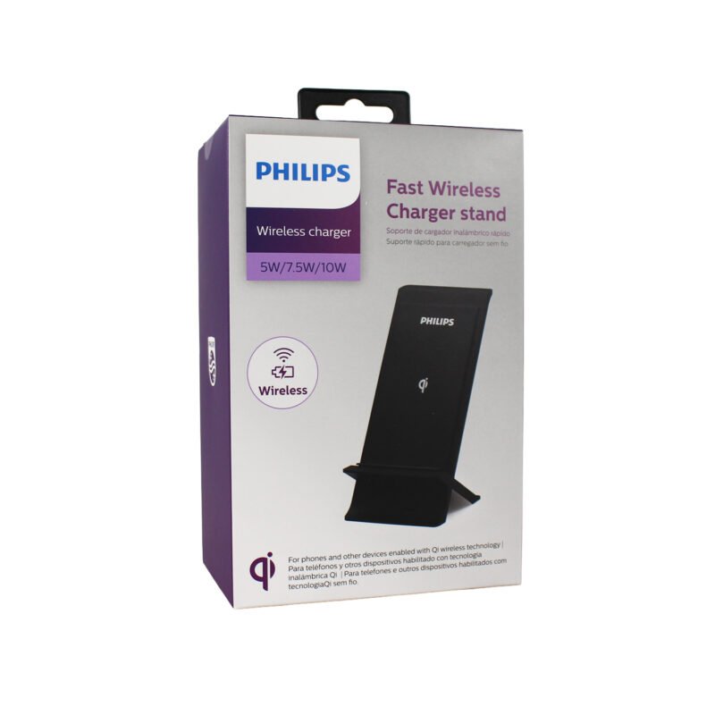 cargador philips inalambrico, conectividad qi y micro usb, carga hasta 10w, diseÑo elegante, incluye cable usb plano, eficiencia 75%. black