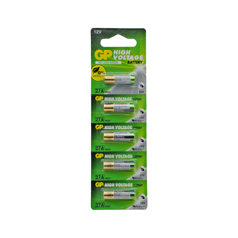 pila gp 27a c5, 12v/23a, bateria de litio, tira de 5 unidades.