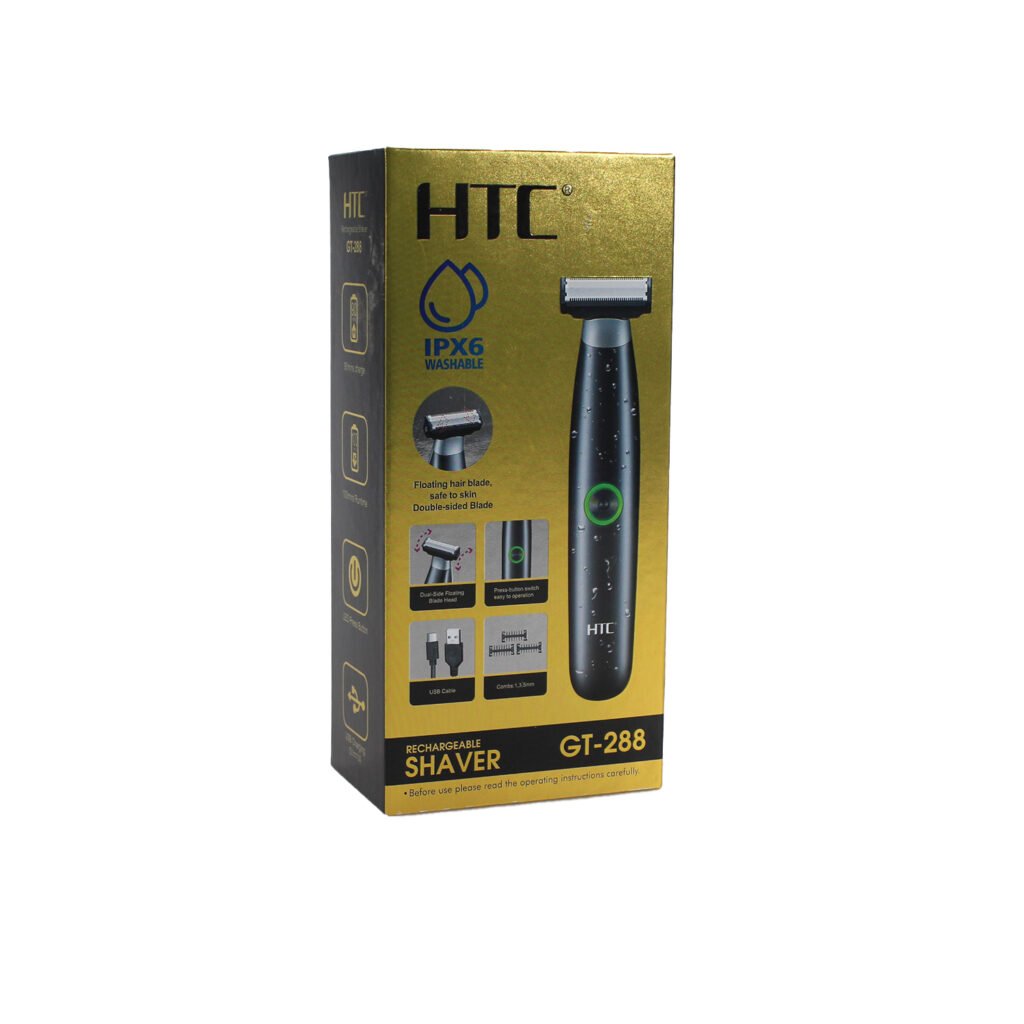 afeitadora inalambrica htc, cuchilla doble filo, 3 peines 1/3/5mm, lavable y carga tipo c. incluye cuchilla extra