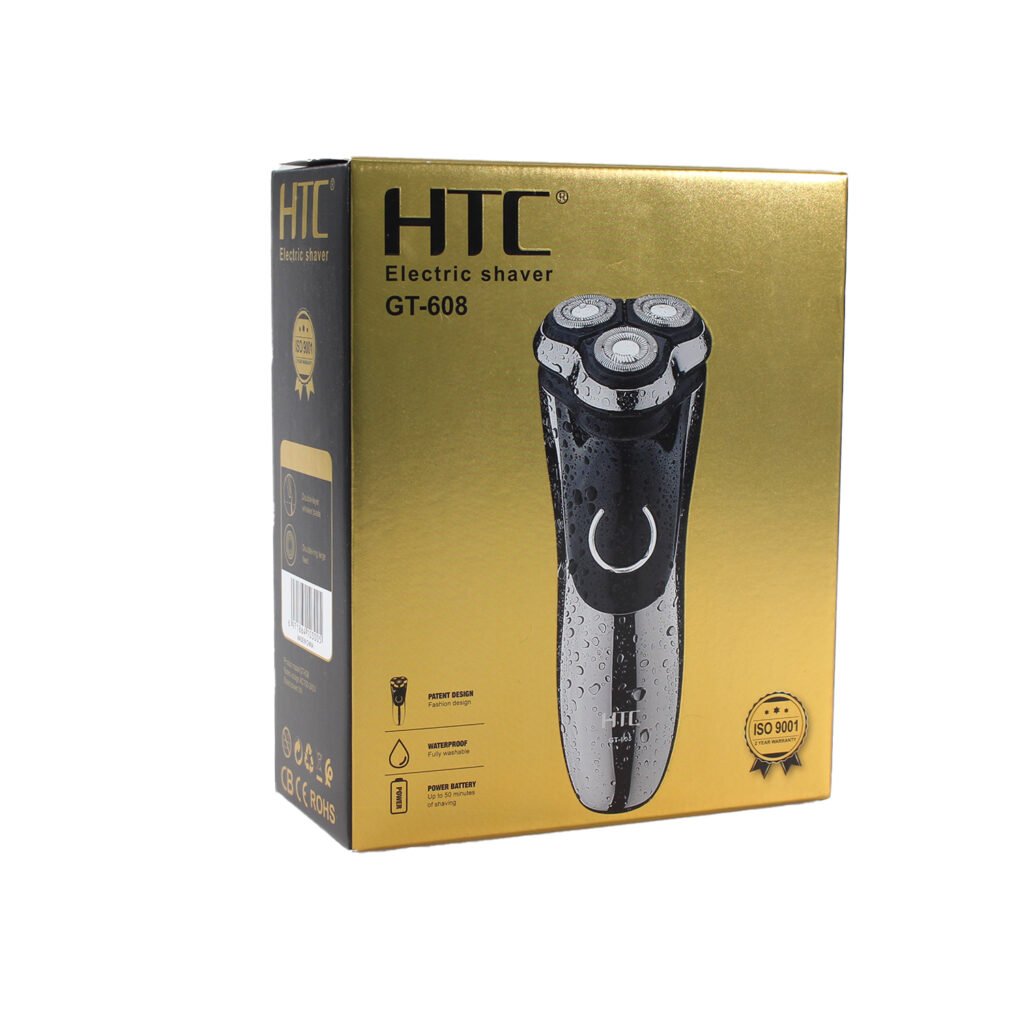 afeitadora electrica htc, cuchillas flotantes y motor de rotacion de alta velocidad, totalmente lavable, recargable tipo c