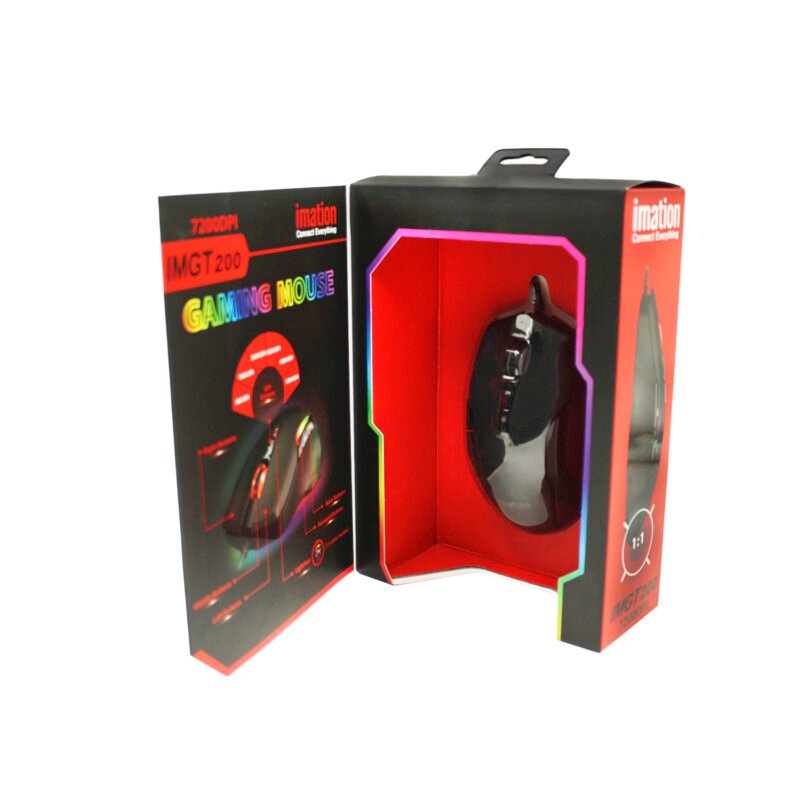 mouse imation imgt200, 7200 dpi, sensor instan 825, rgb led, 7 botones, cable 1.7m, conector usb oro. — vista 2
