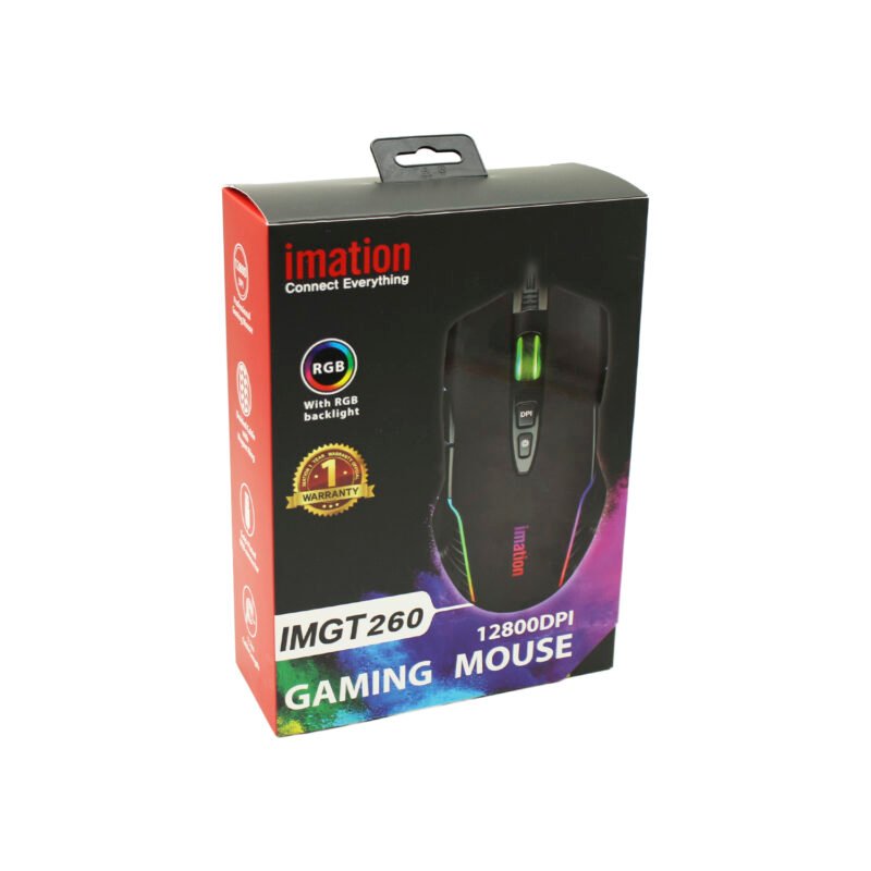 mouse imation imgt260, 12800 dpi, 10m clicks, rgb led 11 modos, 7 botones, cable 1.7m, conector usb oro. — vista 2