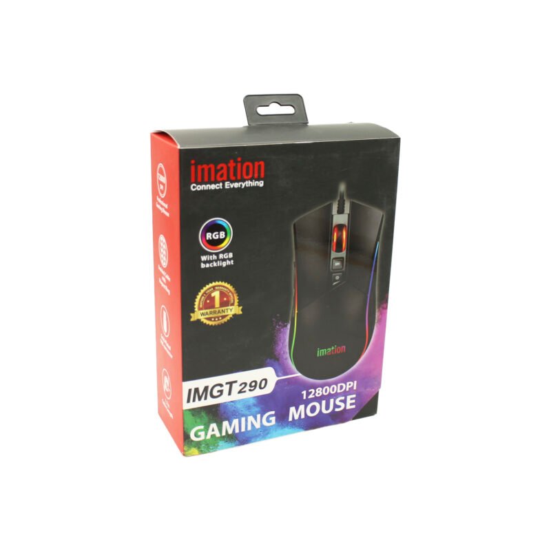 mouse imation imgt290, 12800 dpi, 10m clicks, rgb led 11 modos, 7 botones, cable 1.7m, conector usb oro.