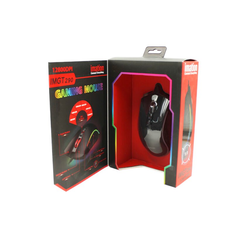 mouse imation imgt290, 12800 dpi, 10m clicks, rgb led 11 modos, 7 botones, cable 1.7m, conector usb oro. — vista 2
