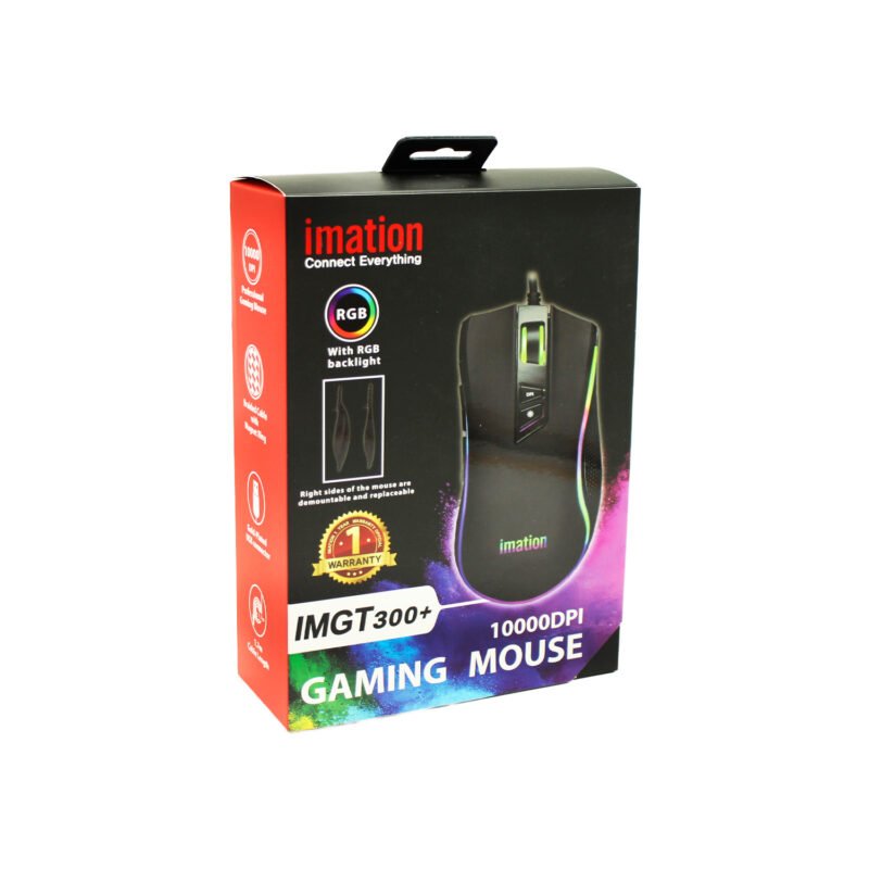 mouse imation imgt300 10000 dpi, 8 botones, sensor pixart 3325, rgb led 11 modos, cable 1.7m, conector usb oro. — vista 2