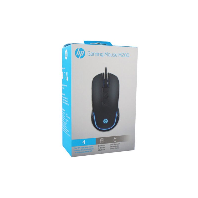 mouse hp gamer con cable, 4 botones, sensor optico 1600 dpi, iluminacion, control inteligente y navegacion facil. black
