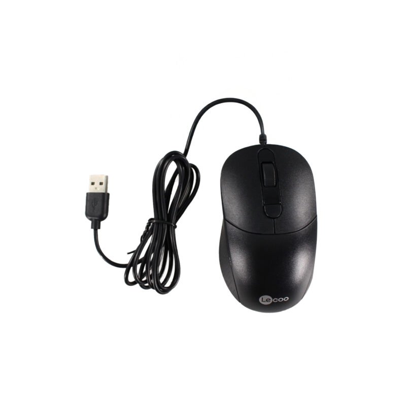 mouse con cable lecoo, dpi hasta 2400, 4 teclas, movimiento preciso, vida util de 3 millones de clicks. black — vista 2