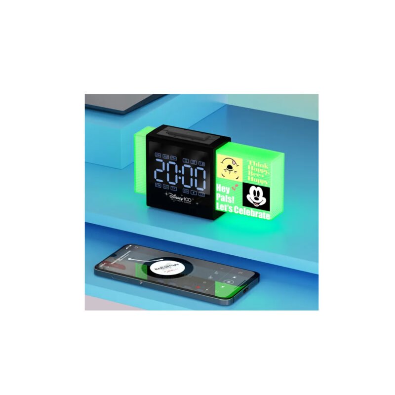 reloj despertador disney con parlante, control de volumen, conexion 3.5, pantalla digital, sonido estereo, luces de colores. — vista 2