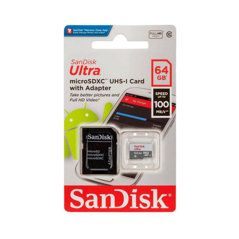 micro sdhc 64gb sandisk hc ultra c/adaptador ush 1 c10 100mb  — vista 3