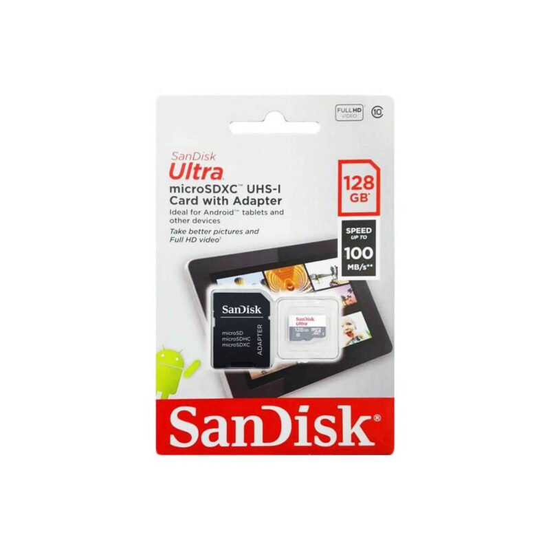 micro sdhc 128gb sandisk hc ultra c/adaptador ush 1 c10 100mb  — vista 3