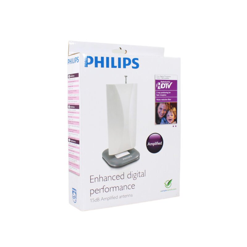 antena philips digital para tv, aumenta recepcion de seÑales debiles, amplificacion hasta 15 db, diseÑo compacto, filtro reduccion de ruido.