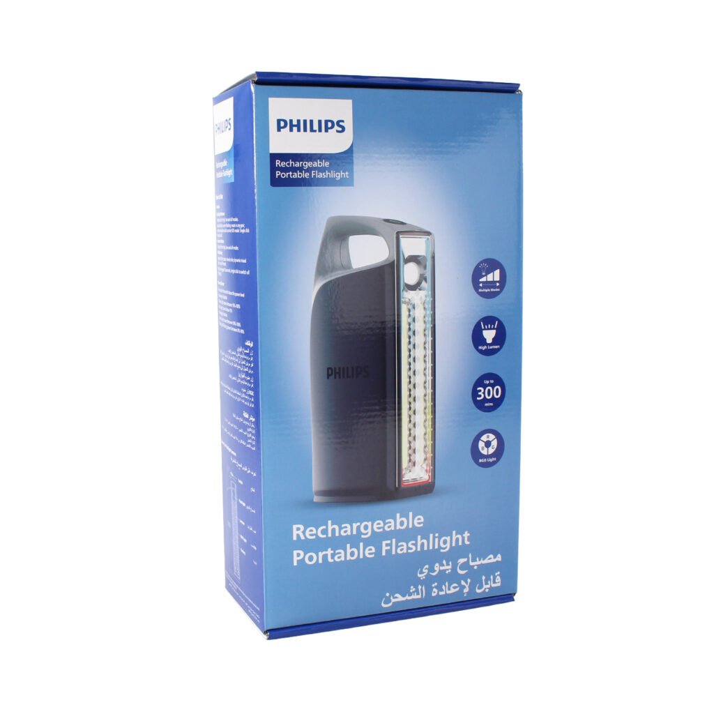 linterna philips recargable usb tipo c multifuncional led/rgb 10w, bateria de 4000mah, 1000 lumenes y alcance de 100 metros.