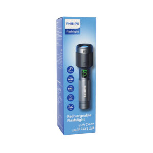 linterna philips recargable usb tipo c led 30w, bateria de 2200mah, 1450 lumenes y alcance de 690 metros. lente ajustable