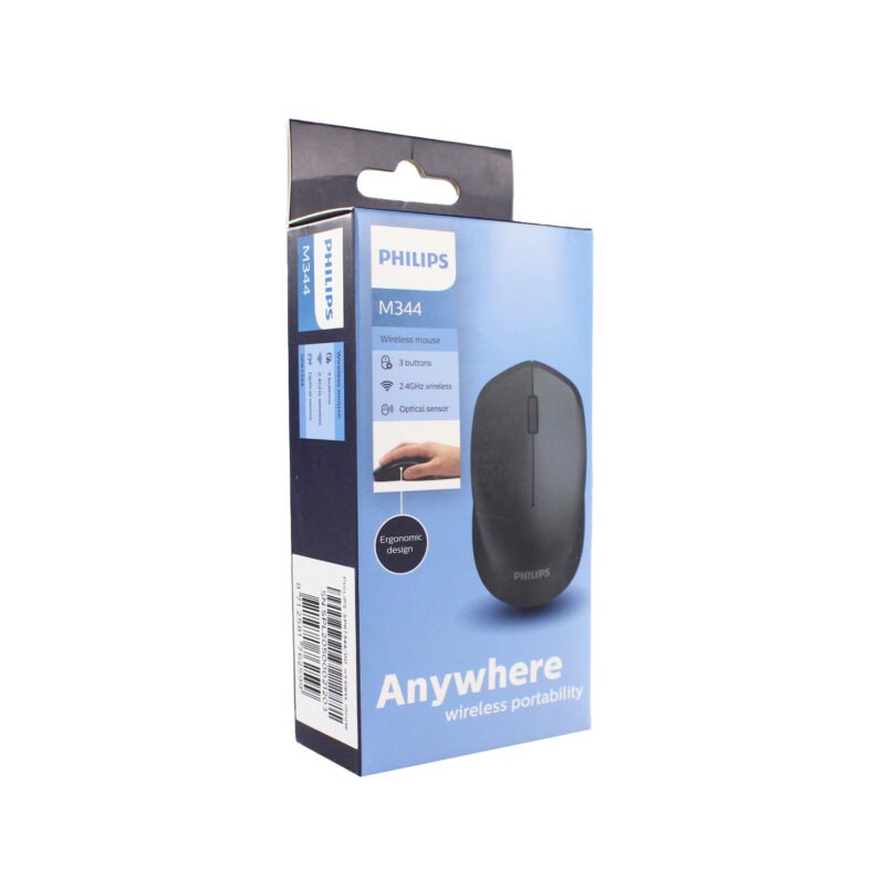 mouse philips inalambrico 2.5ghz, 1600dpi, 3 botones, sensor optico, distancia 10m, bateria aa.