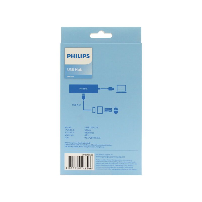 hub philips 4 salidas 1 puerto usb 3.0 de 5gbps 3 puertos usb 2.0 de 480mbps — vista 3