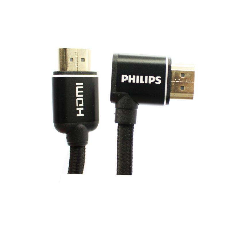 cable philips hdmi 2.0 4k, alta velocidad 90°, 1.5m, conexion tv a receptor av, sonido envolvente. 2mts